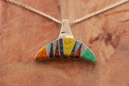Calvin Begay Fire and Ice Opal Sterling Silver Pendant